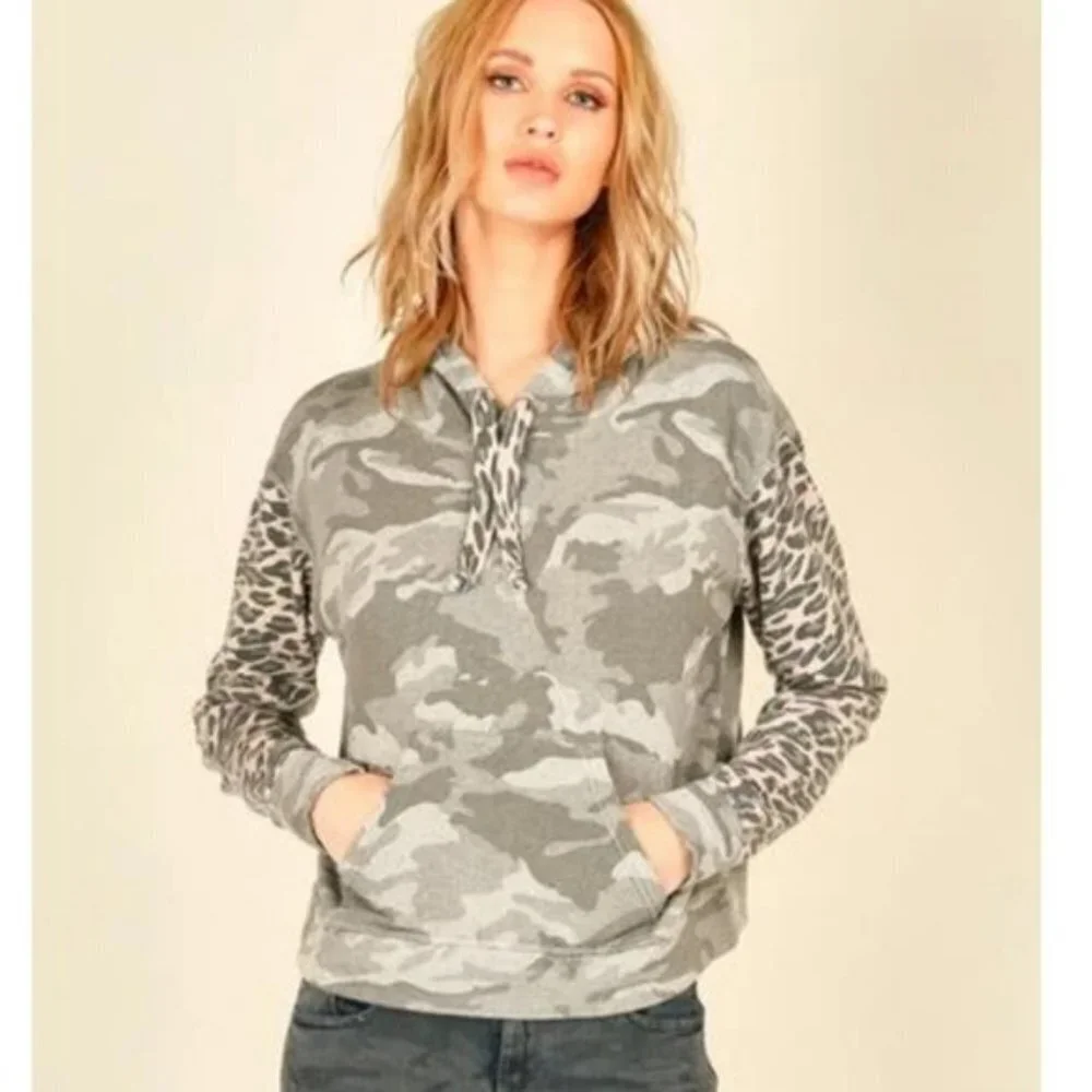Vintage Havana Mixed Print Camo Leopard Hoodie